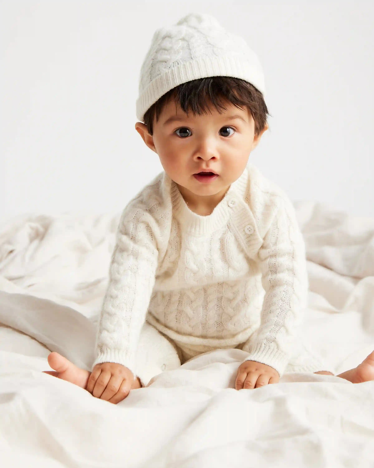 Washable Cashmere Cable One Piece & Hat Set
