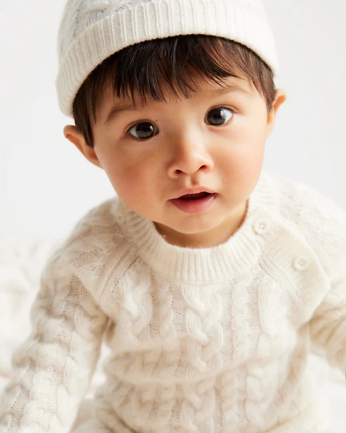 Washable Cashmere Cable One Piece & Hat Set