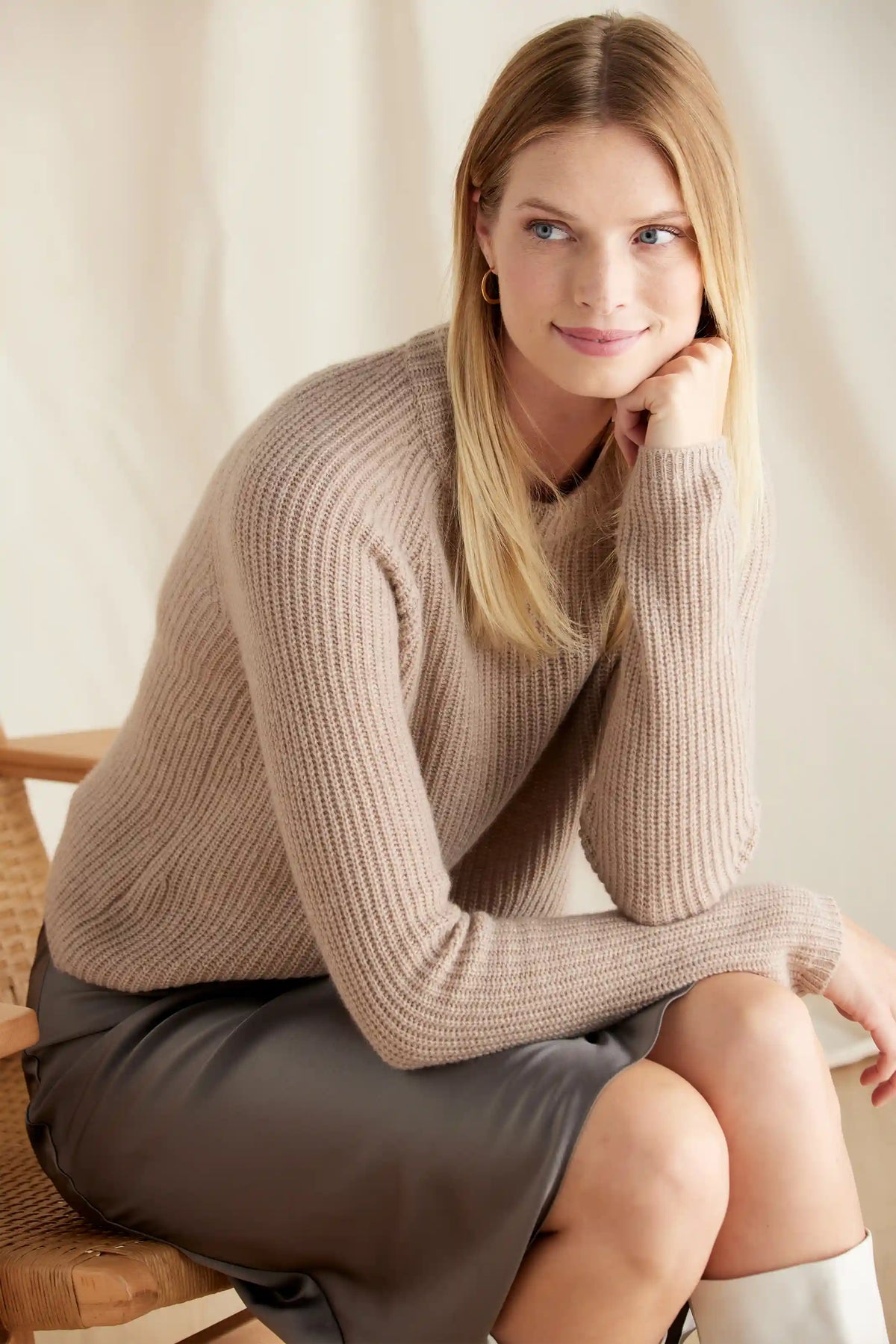 Mongolian Spring Cashmere Fisherman Crewneck Sweater