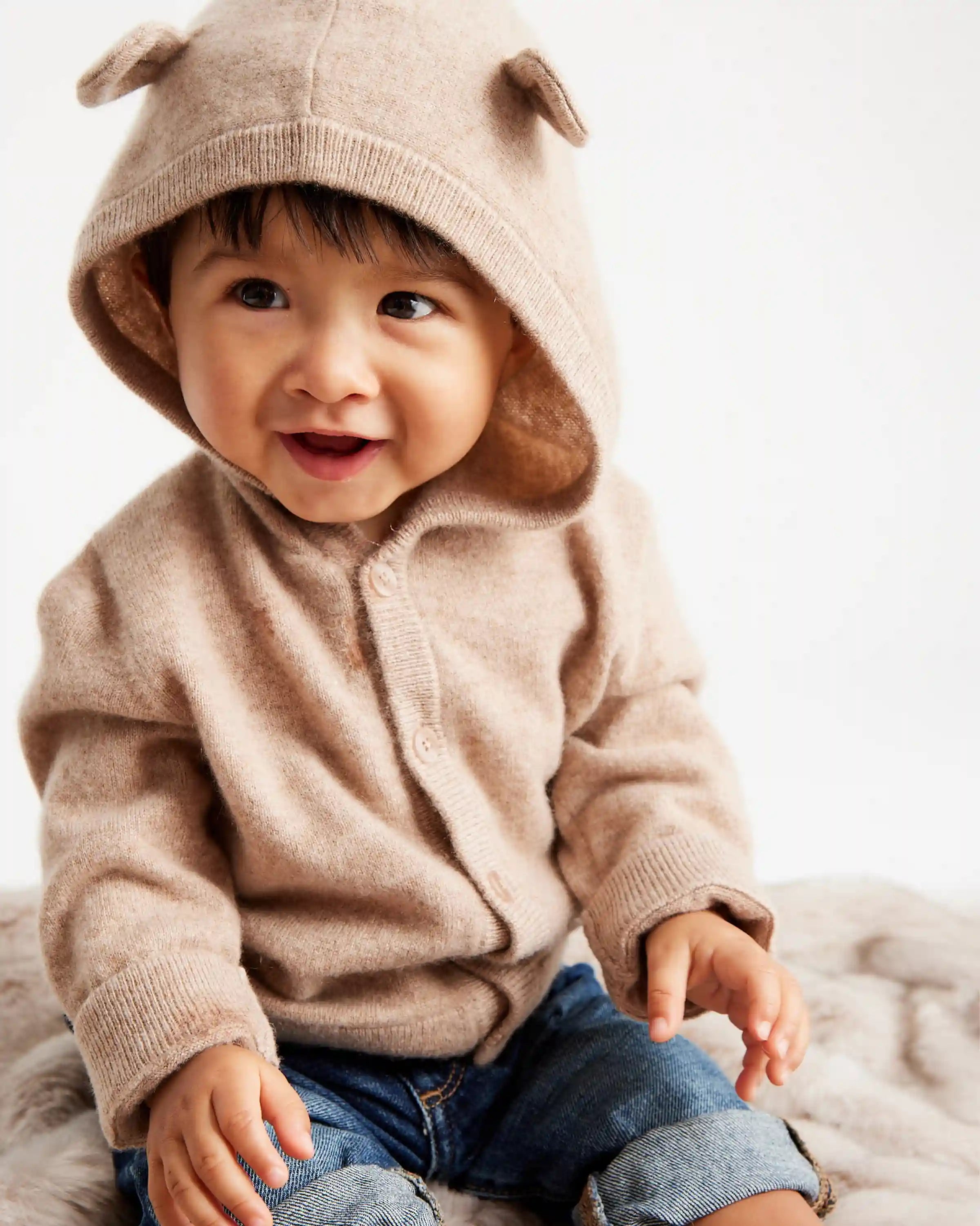 Washable Cashmere Hooded Cardigan