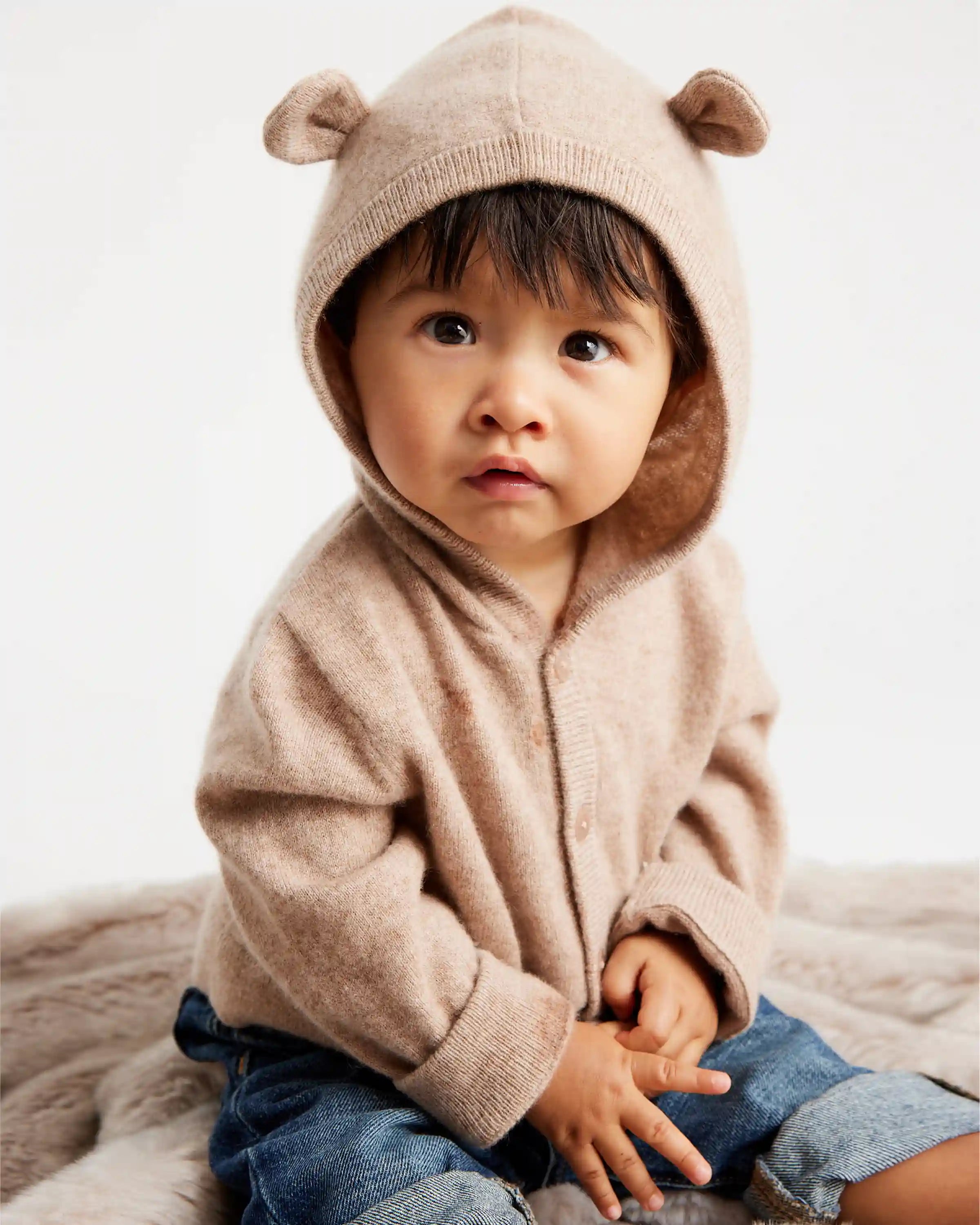 Washable Cashmere Hooded Cardigan