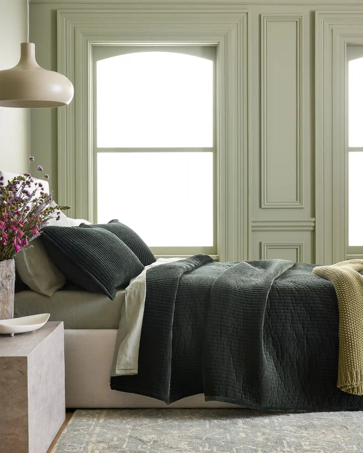 Cotton Velvet Vertical Channel Quilt Set