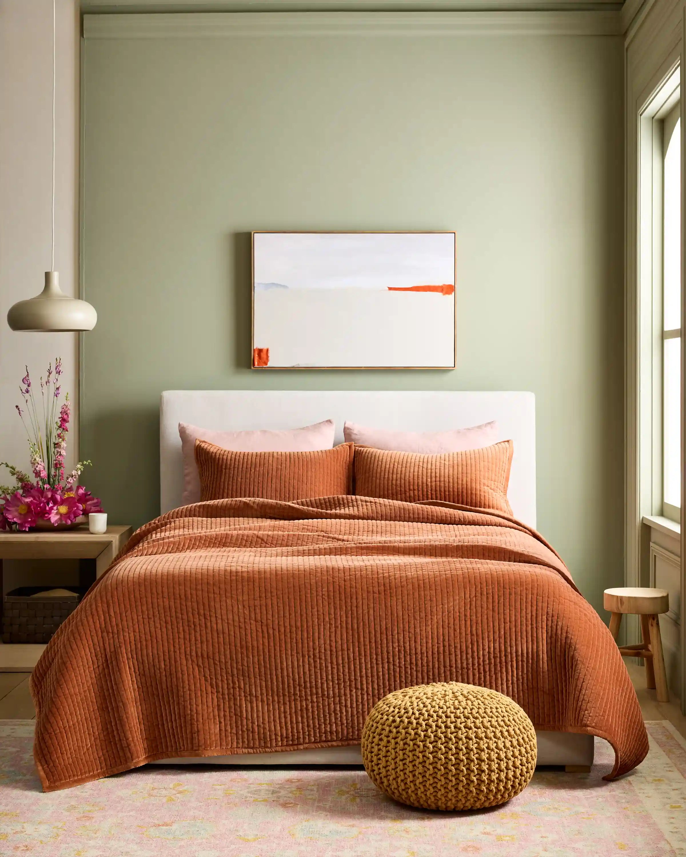 Cotton Velvet Vertical Channel Quilt Set