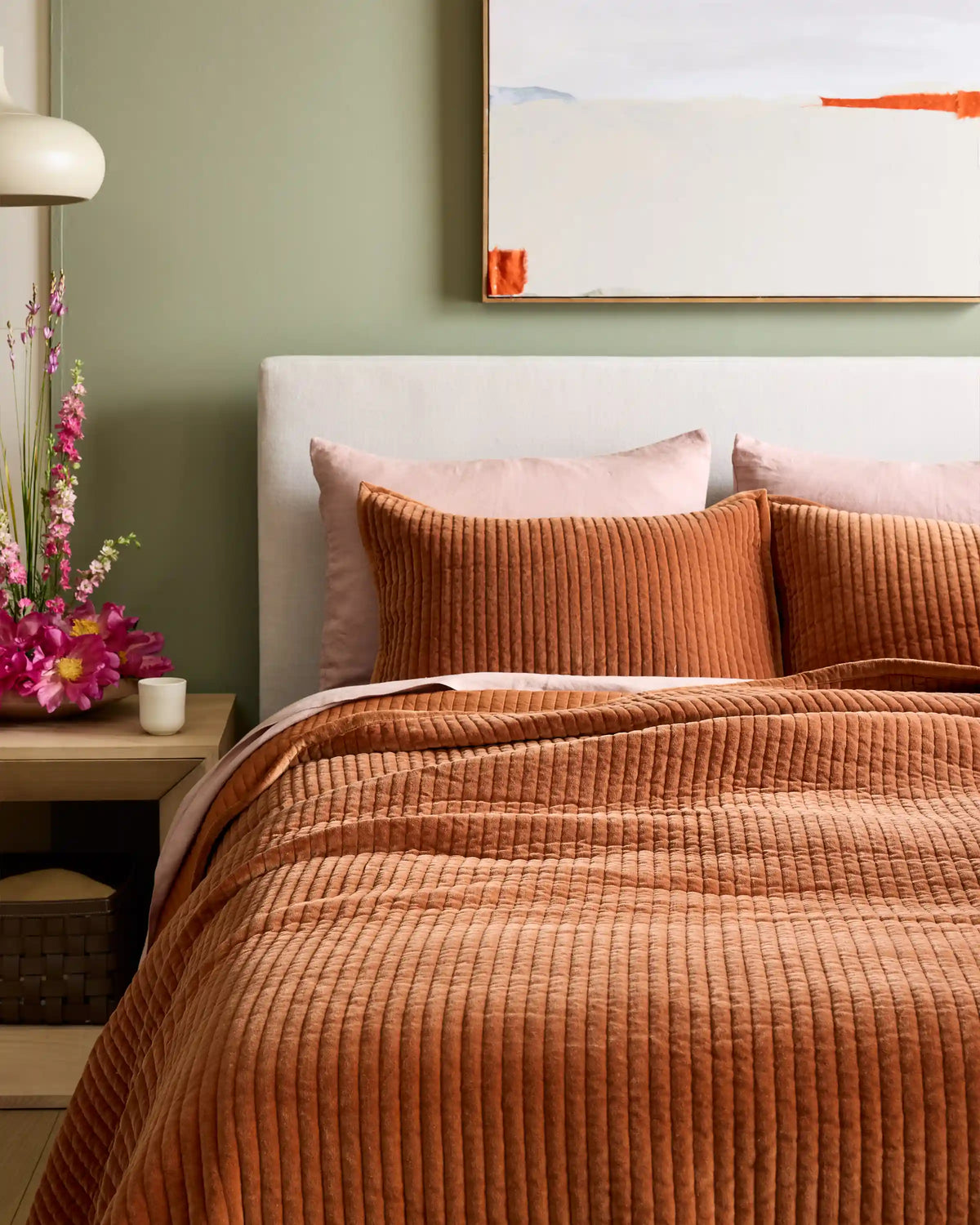 Cotton Velvet Vertical Channel Quilt Set