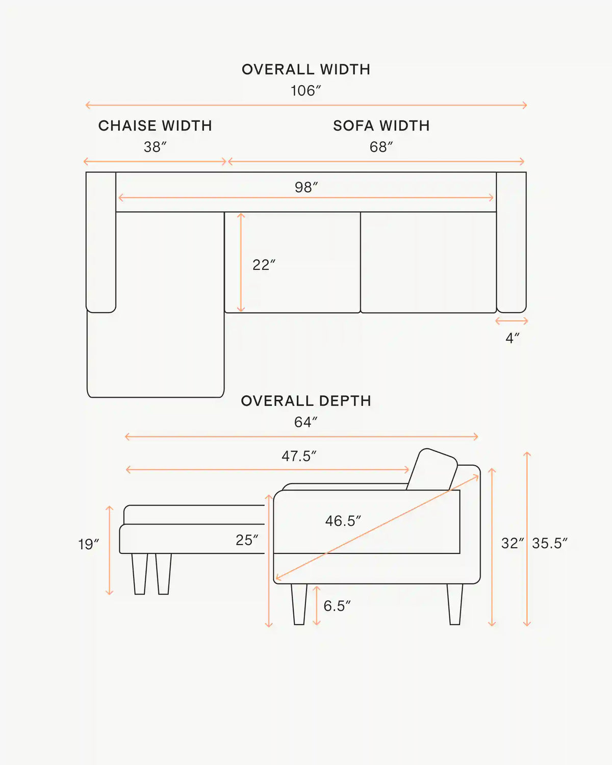 Atlas Midcentury Chaise Sectional in Performance Velvet