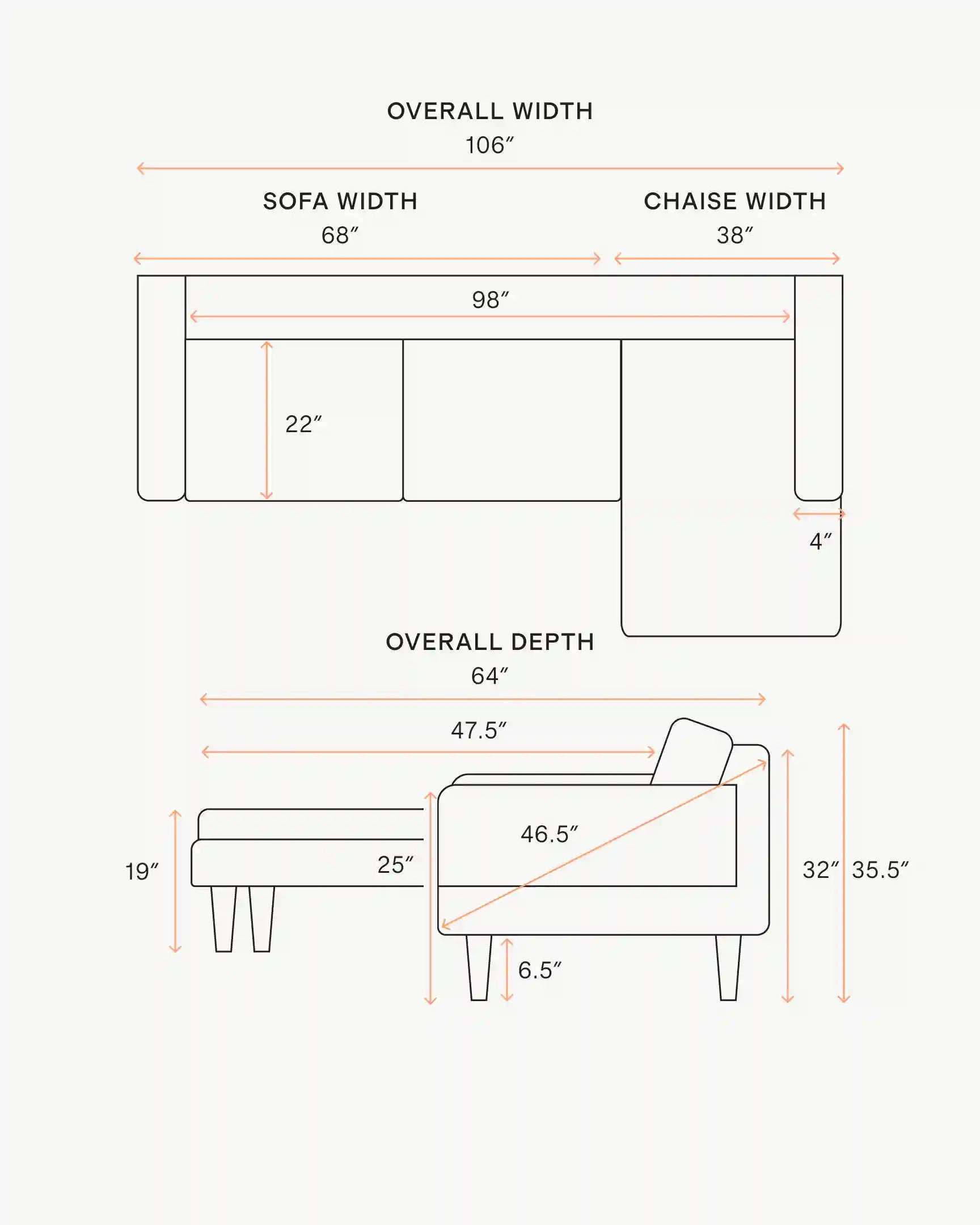 Atlas Midcentury Chaise Sectional in Performance Velvet