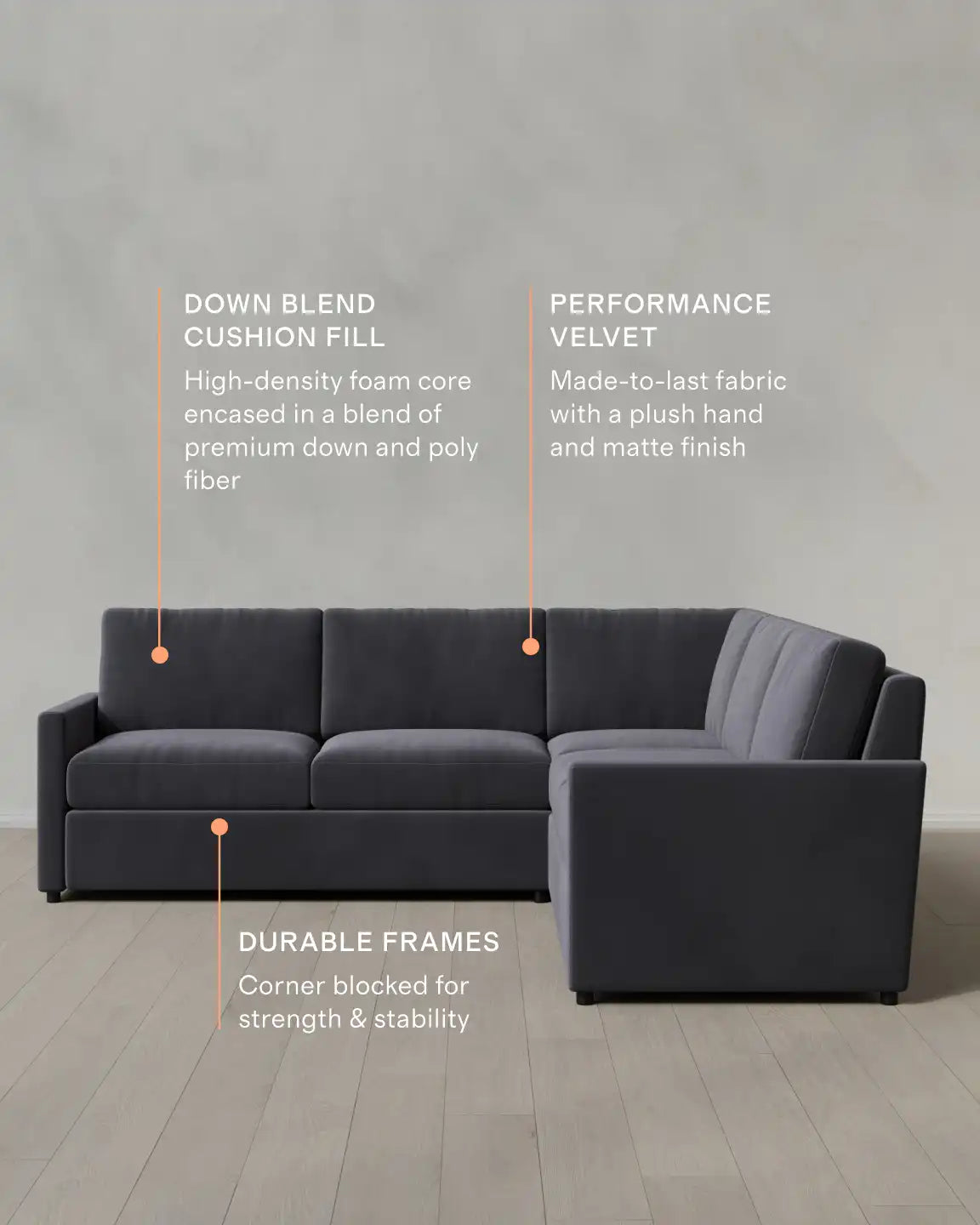 Brennan L Sectional in Performance Velvet