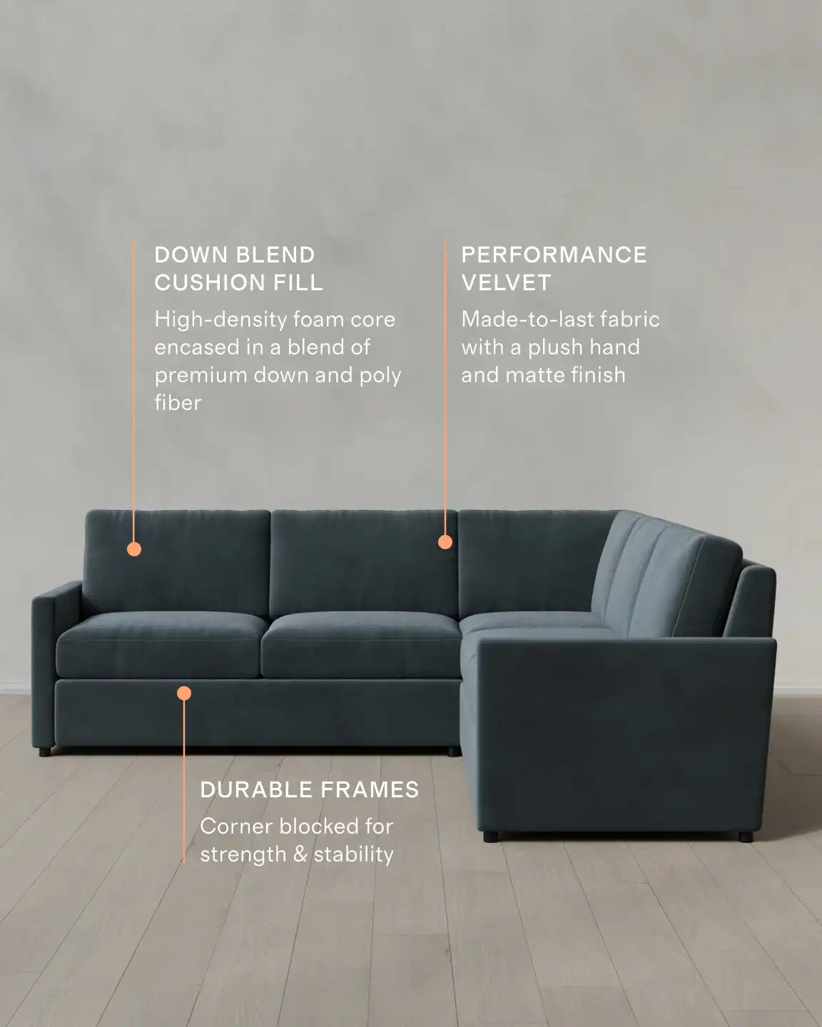 Brennan L Sectional in Performance Velvet