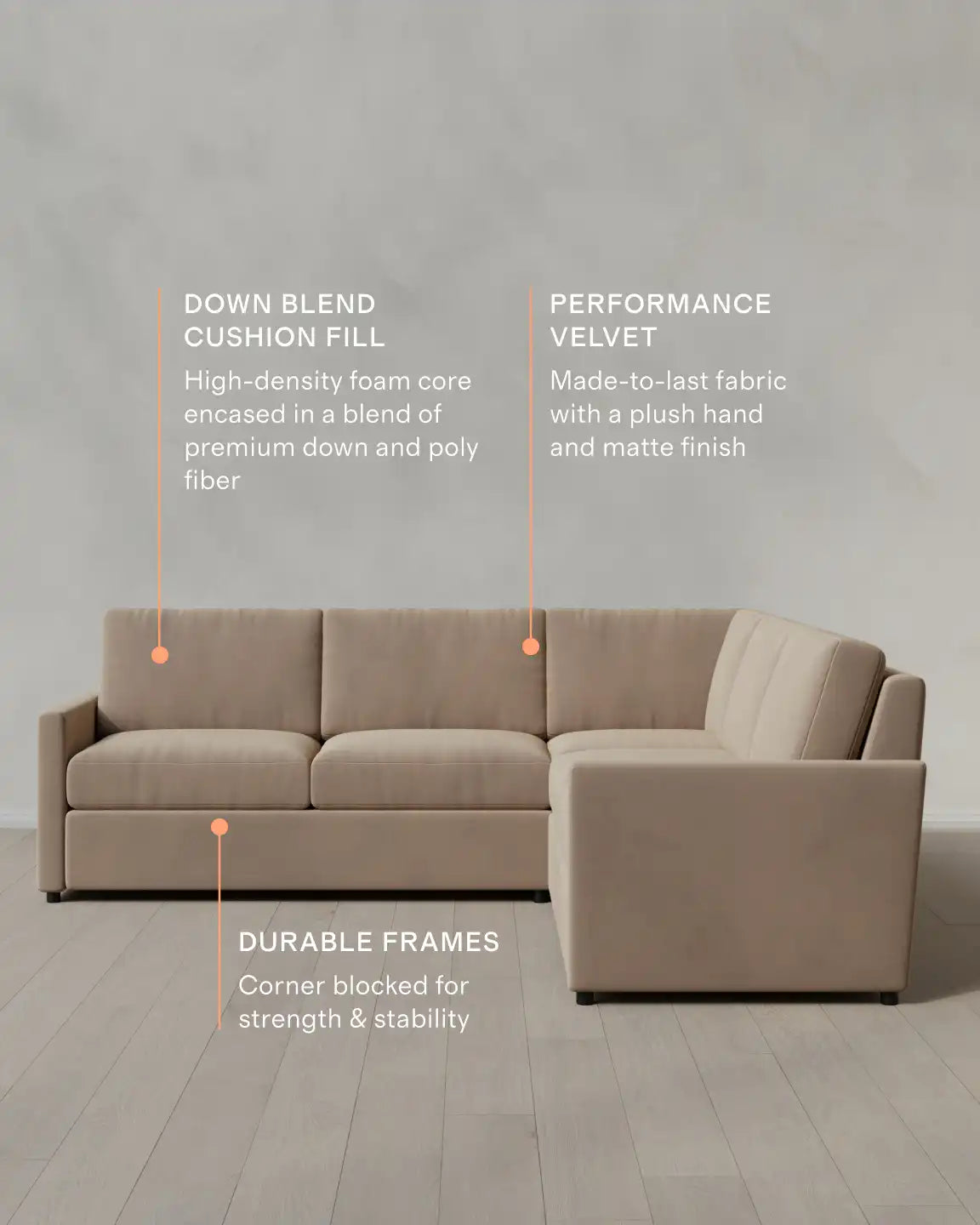 Brennan L Sectional in Performance Velvet