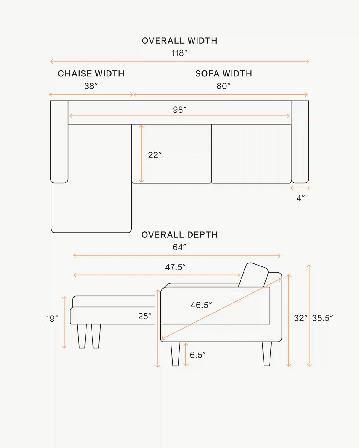 Atlas Midcentury Chaise Sectional in Performance Velvet