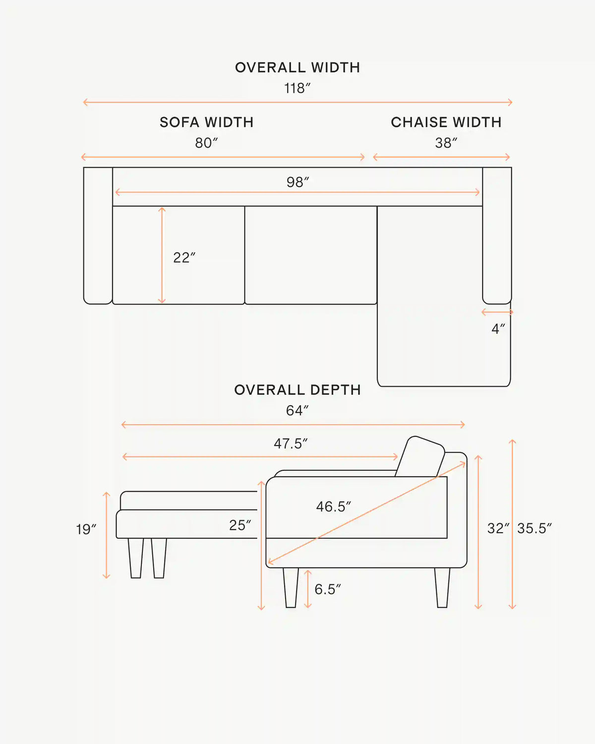 Atlas Midcentury Chaise Sectional in Performance Velvet