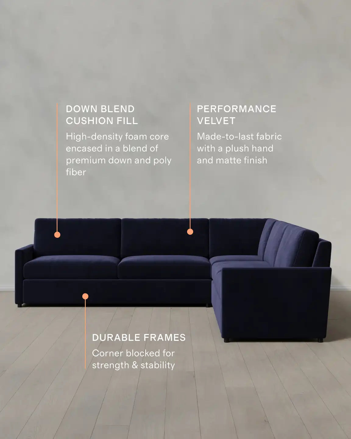 Brennan L Sectional in Performance Velvet