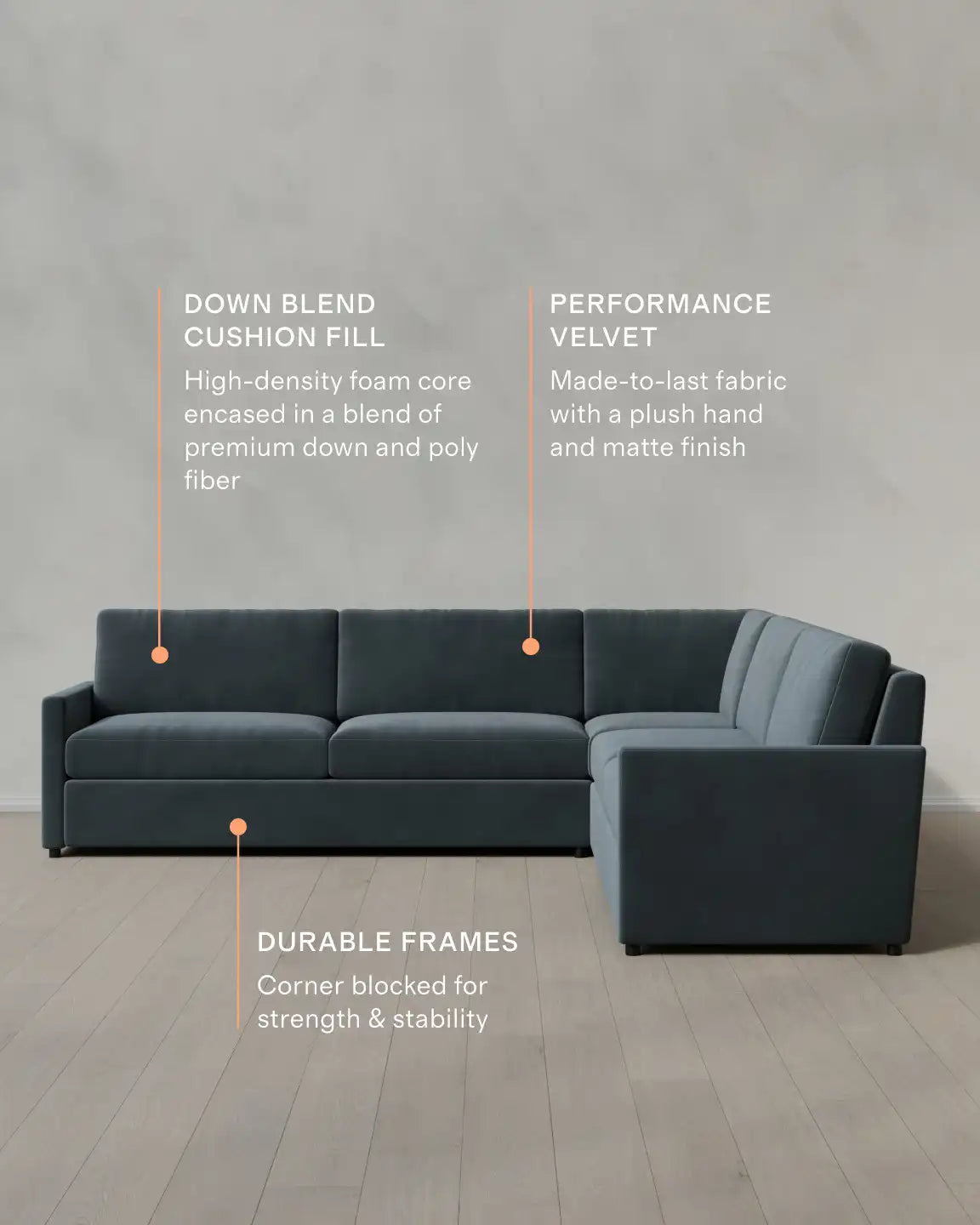 Brennan L Sectional in Performance Velvet