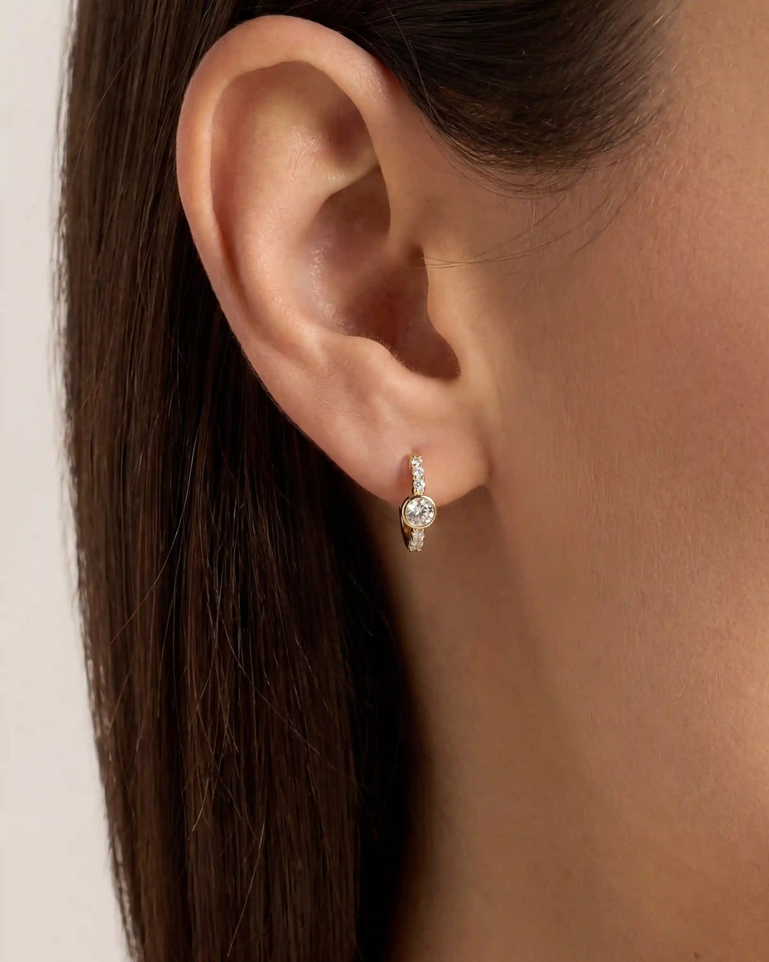 14K Gold Lab Grown Diamond Bezel Pave Tiny Huggies