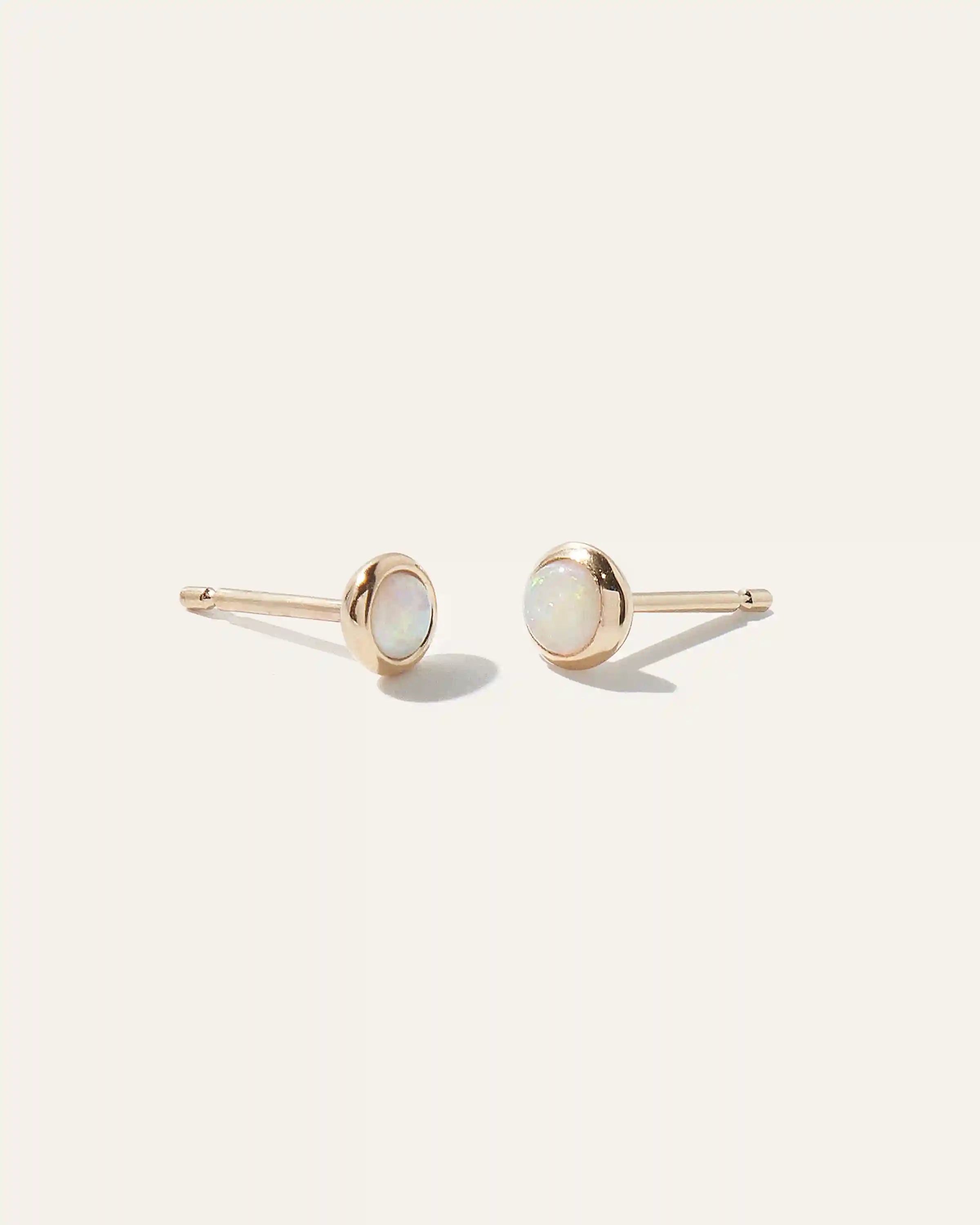 14K Gold Mini Opal Cabochon Studs