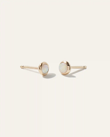 14K Gold Mini Opal Cabochon Studs