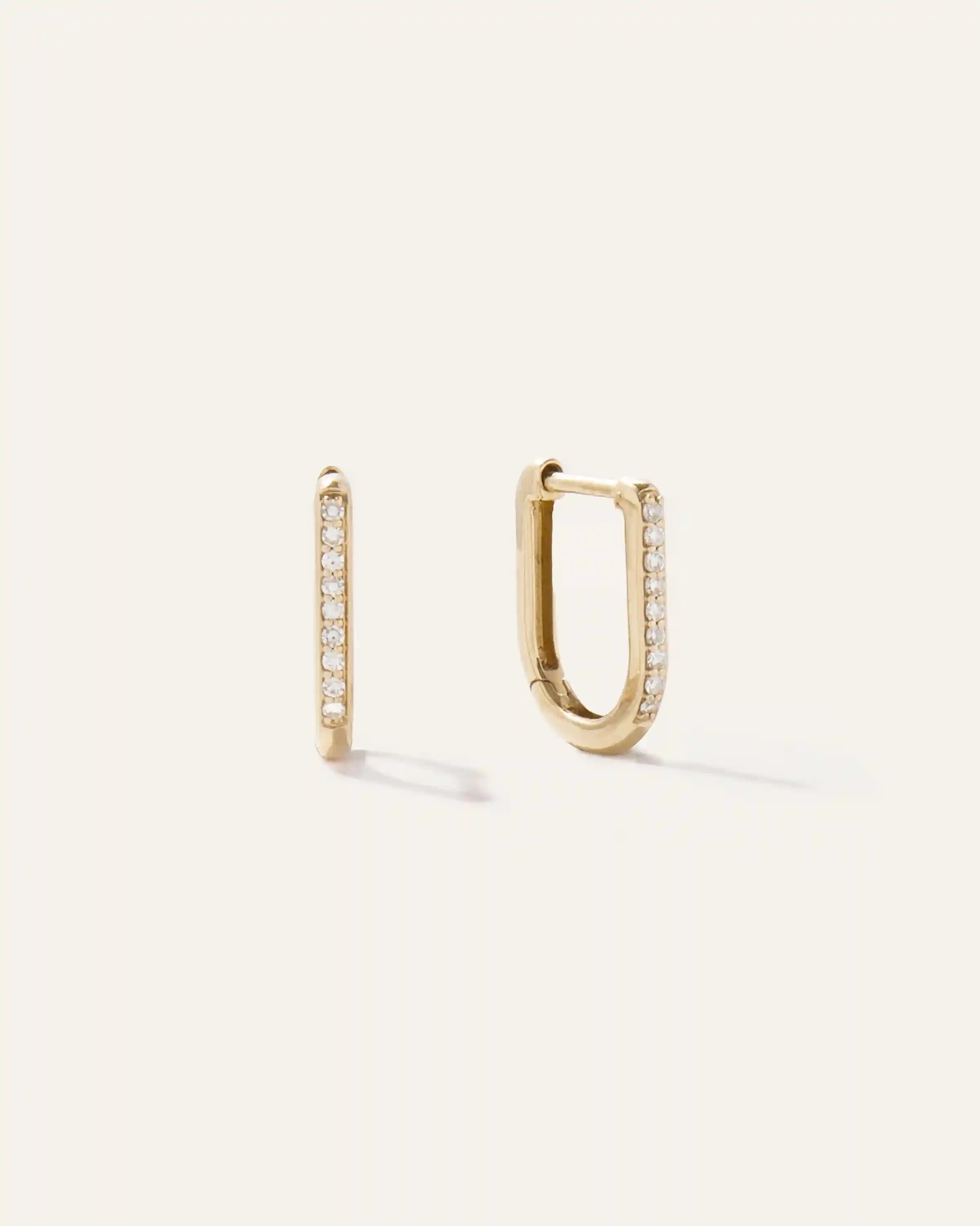 14K Gold Diamond Pave U Huggie Hoops