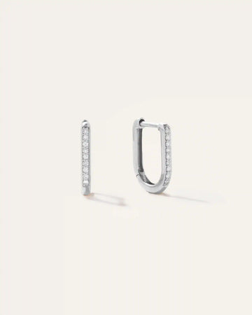 14K Gold Diamond Pave U Huggie Hoops