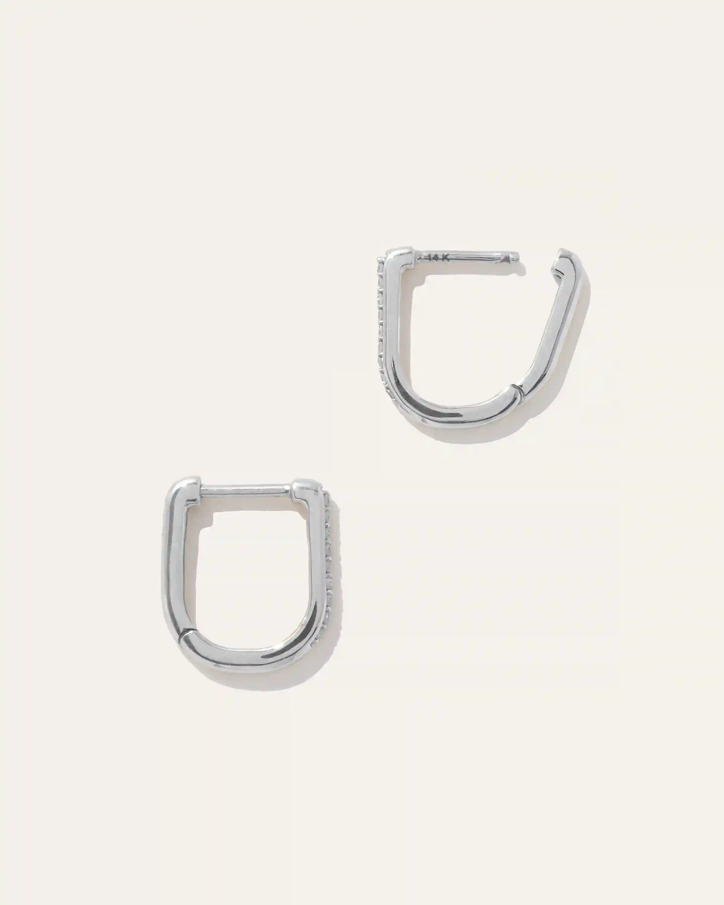 14K Gold Diamond Pave U Huggie Hoops