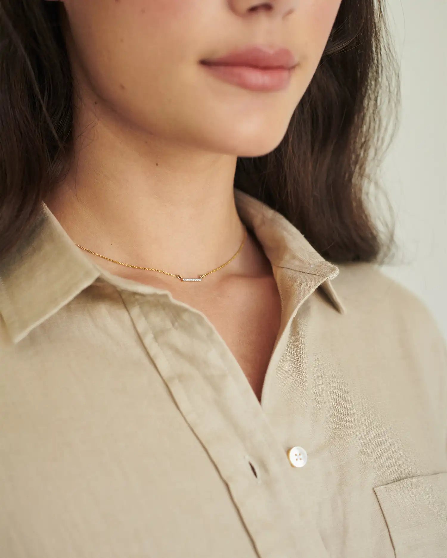 14K Gold Diamond Petite Bar Necklace