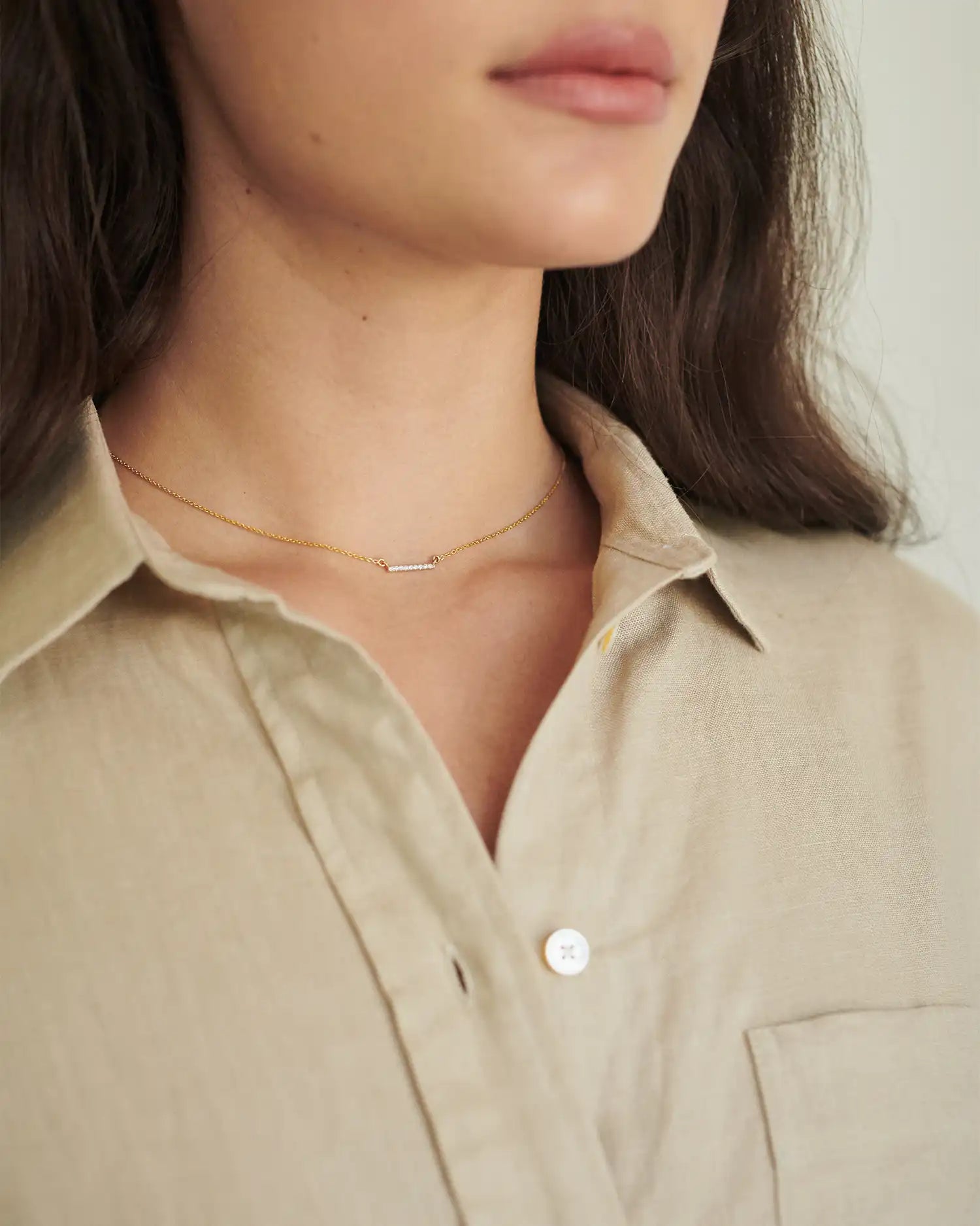 14K Gold Diamond Petite Bar Necklace