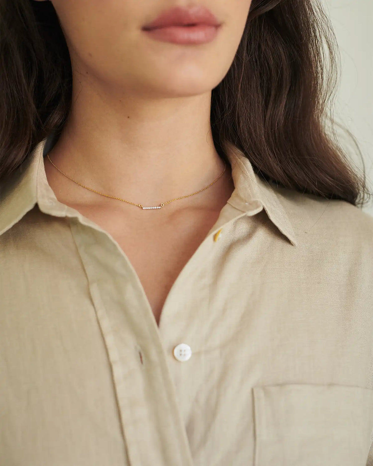 14K Gold Diamond Petite Bar Necklace