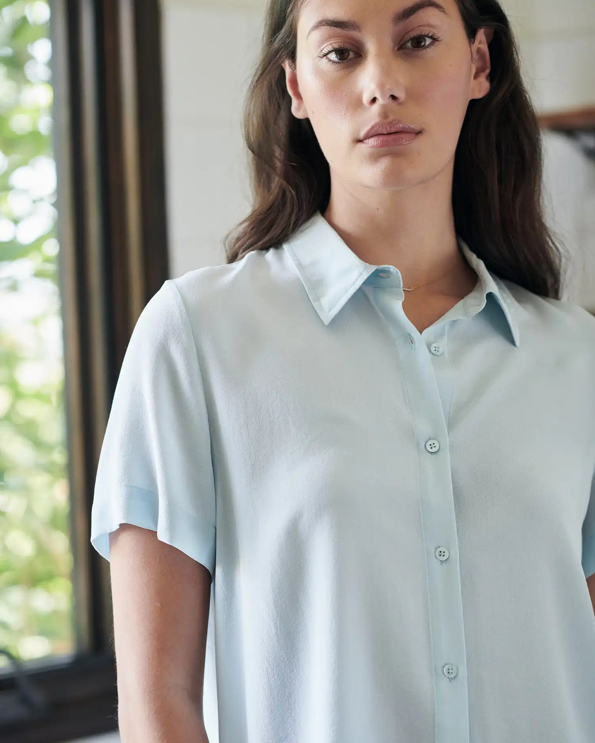 Washable Stretch Silk Short Sleeve Blouse