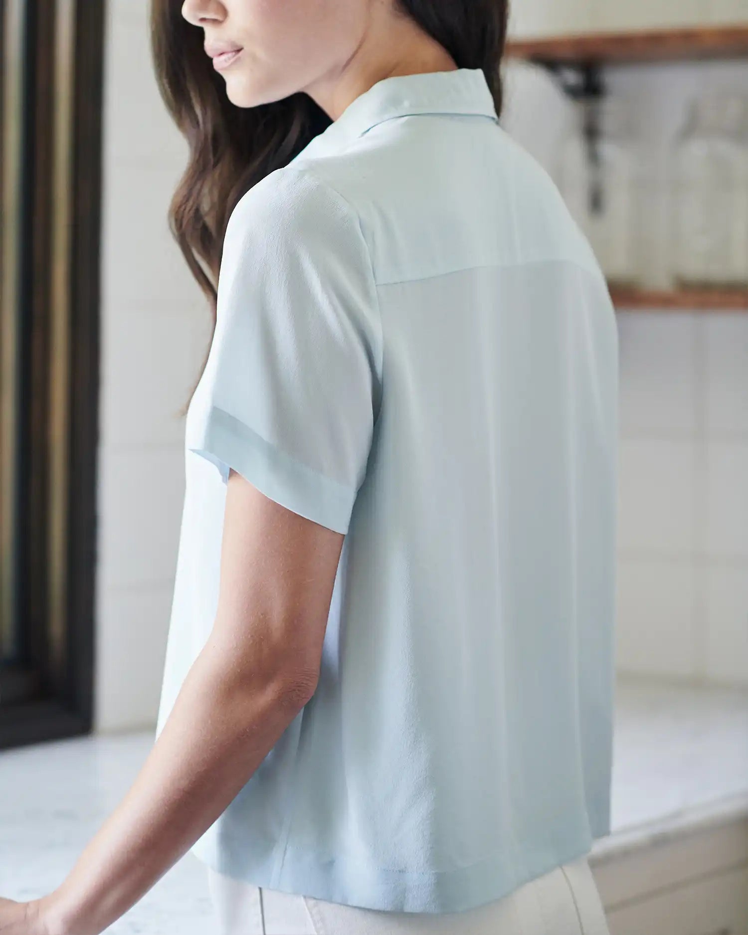 Washable Stretch Silk Short Sleeve Blouse