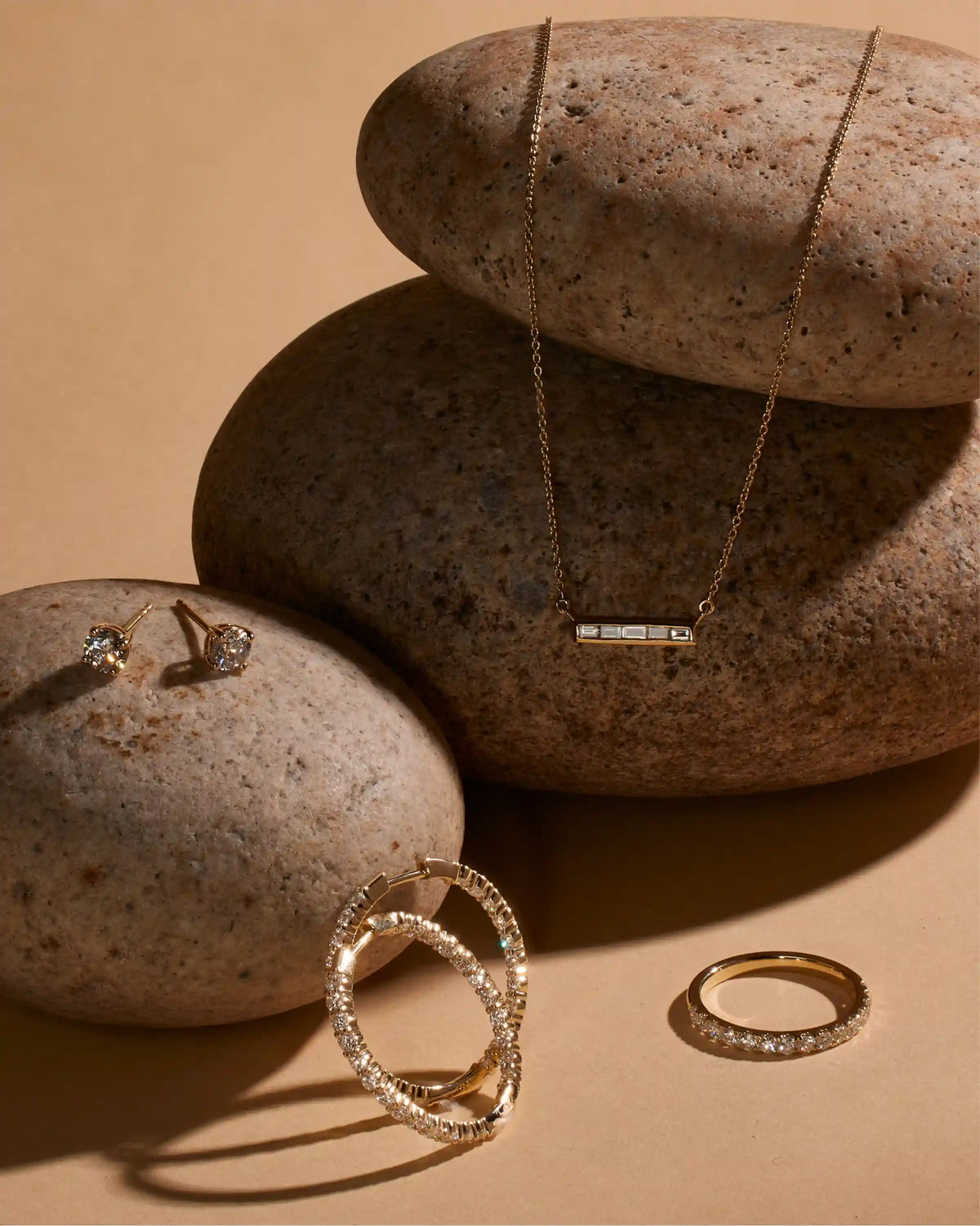 14K Gold Diamond Baguette Bar Necklace