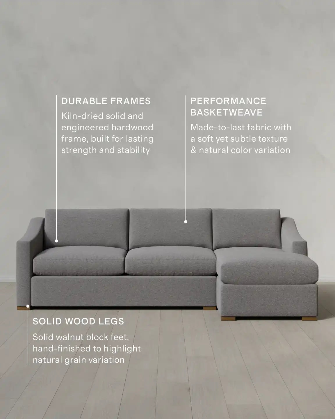 Hollis Slope Arm Chaise Sectional in Performance Basketweave