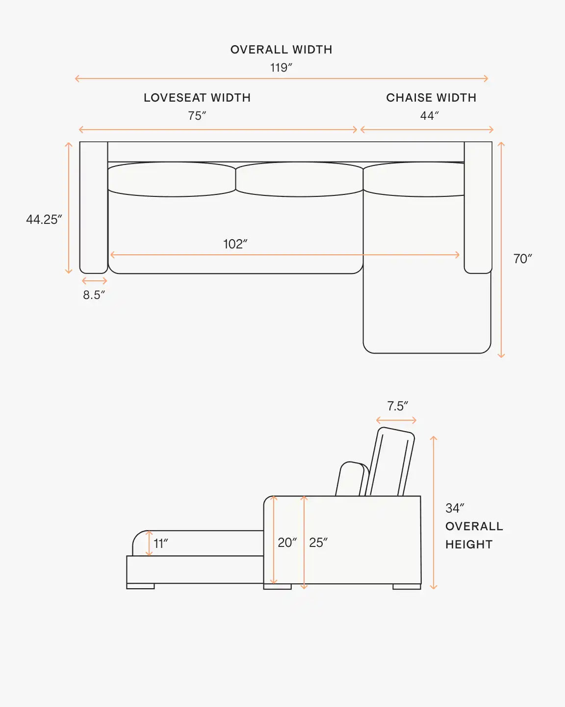 Ashford Deep Seat Chaise Sectional in Performance Basketweave