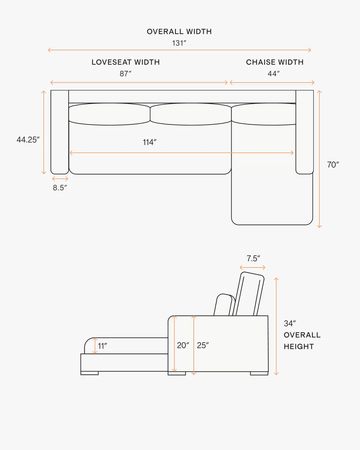 Ashford Deep Seat Chaise Sectional in Performance Basketweave