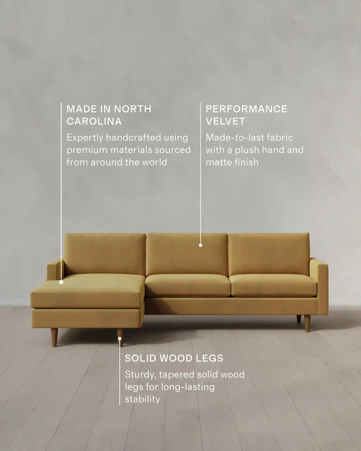 Atlas Midcentury Chaise Sectional in Performance Velvet