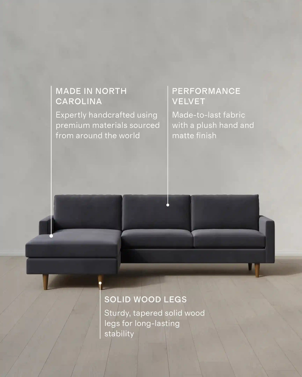 Atlas Midcentury Chaise Sectional in Performance Velvet