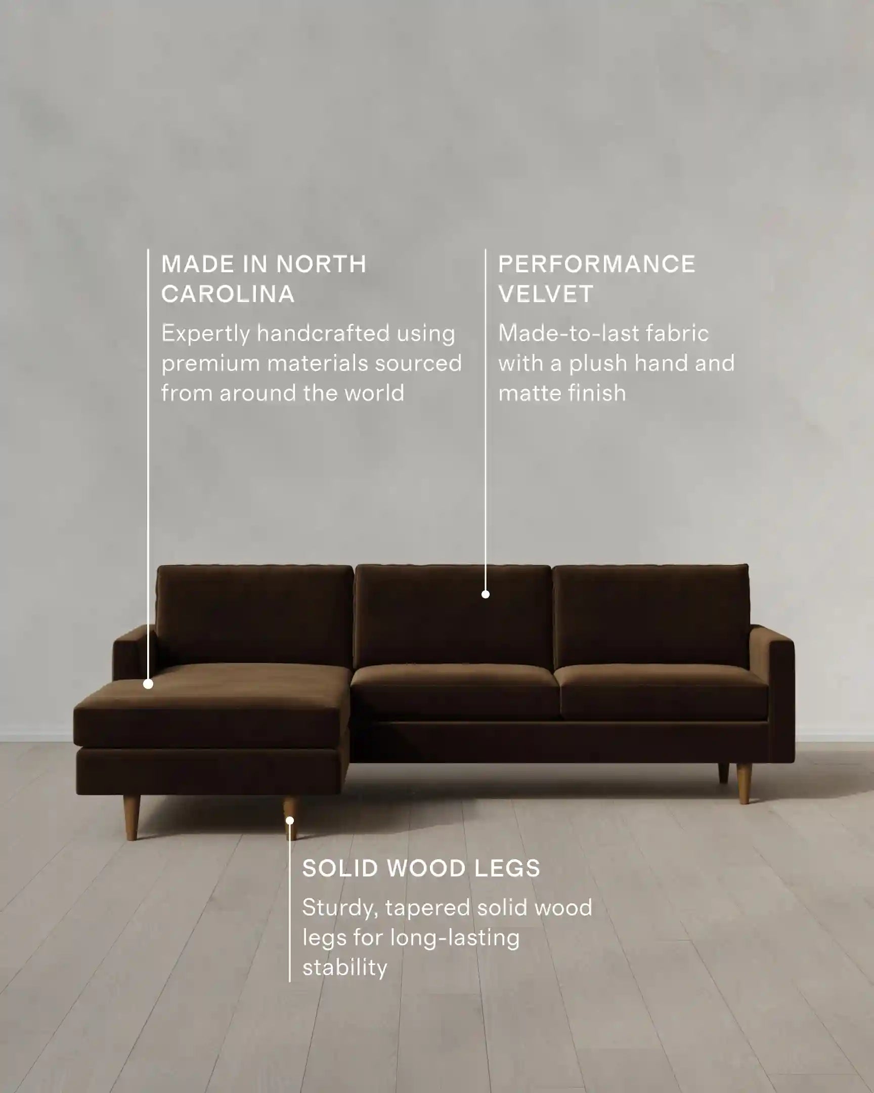 Atlas Midcentury Chaise Sectional in Performance Velvet