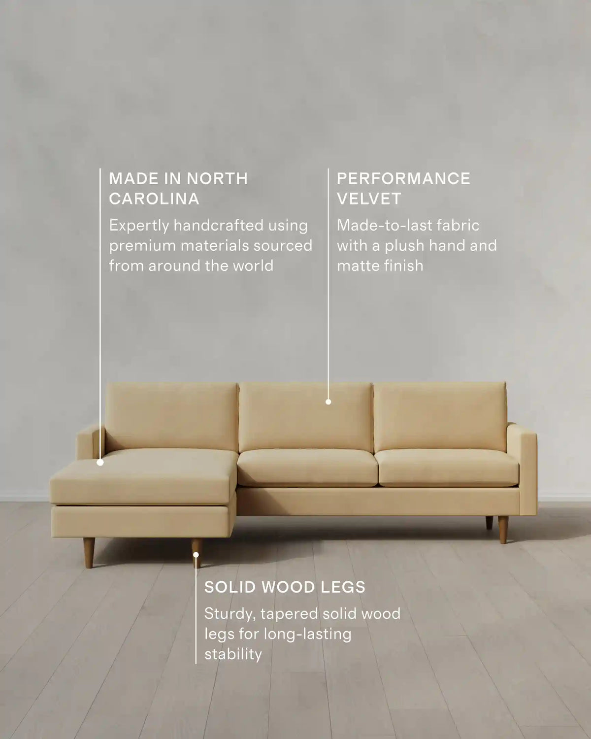 Atlas Midcentury Chaise Sectional in Performance Velvet