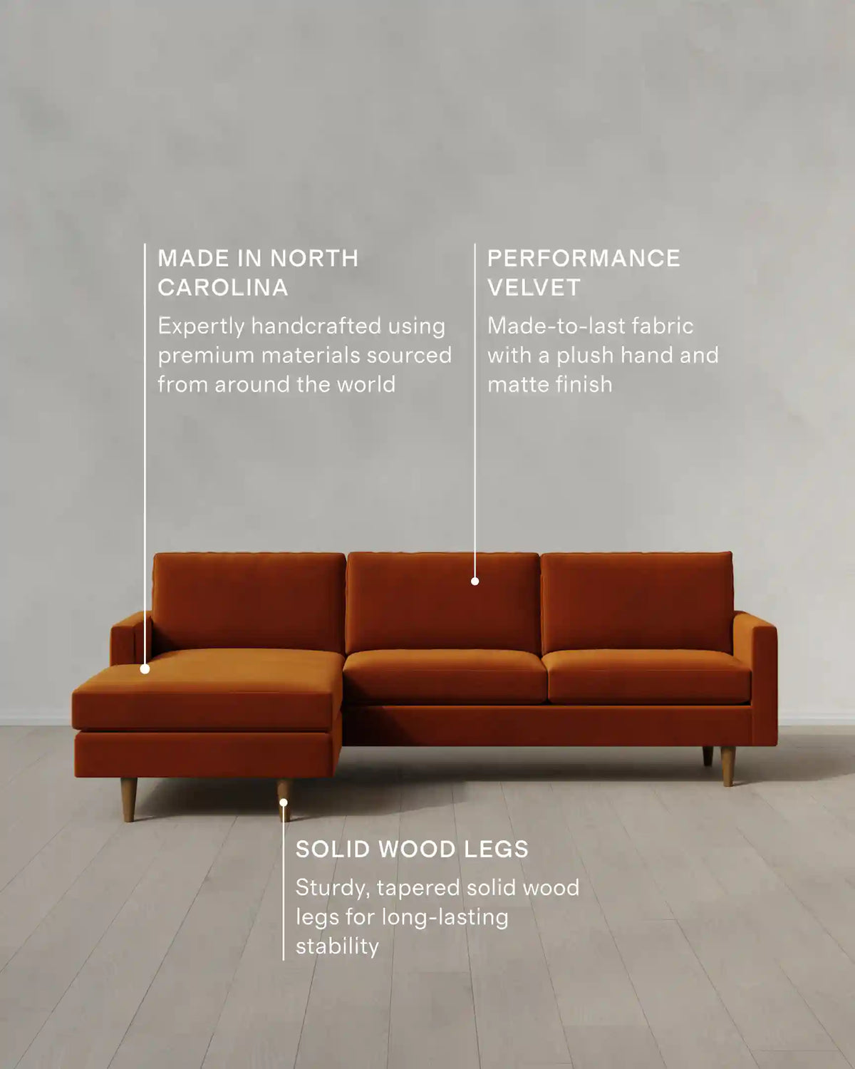 Atlas Midcentury Chaise Sectional in Performance Velvet