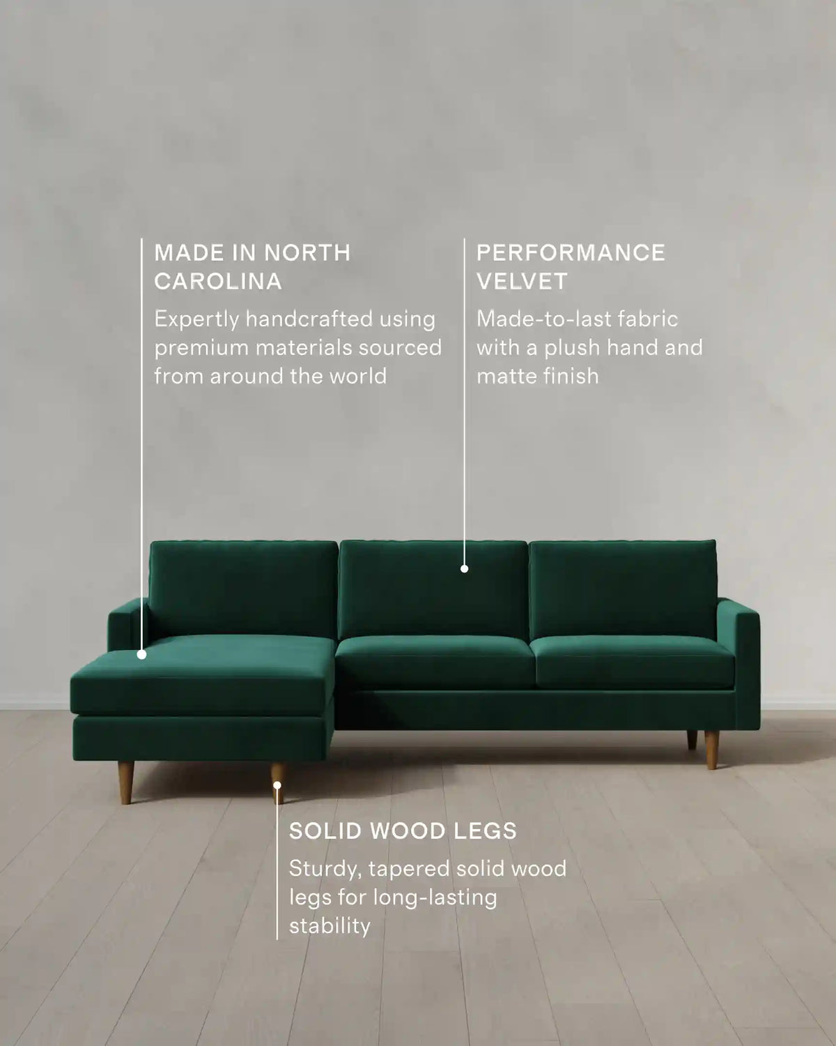 Atlas Midcentury Chaise Sectional in Performance Velvet