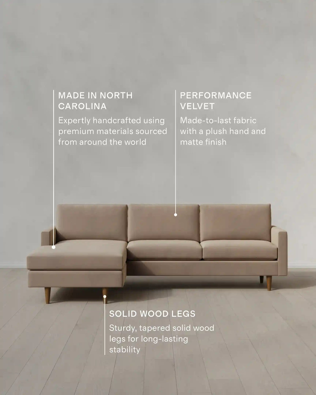 Atlas Midcentury Chaise Sectional in Performance Velvet