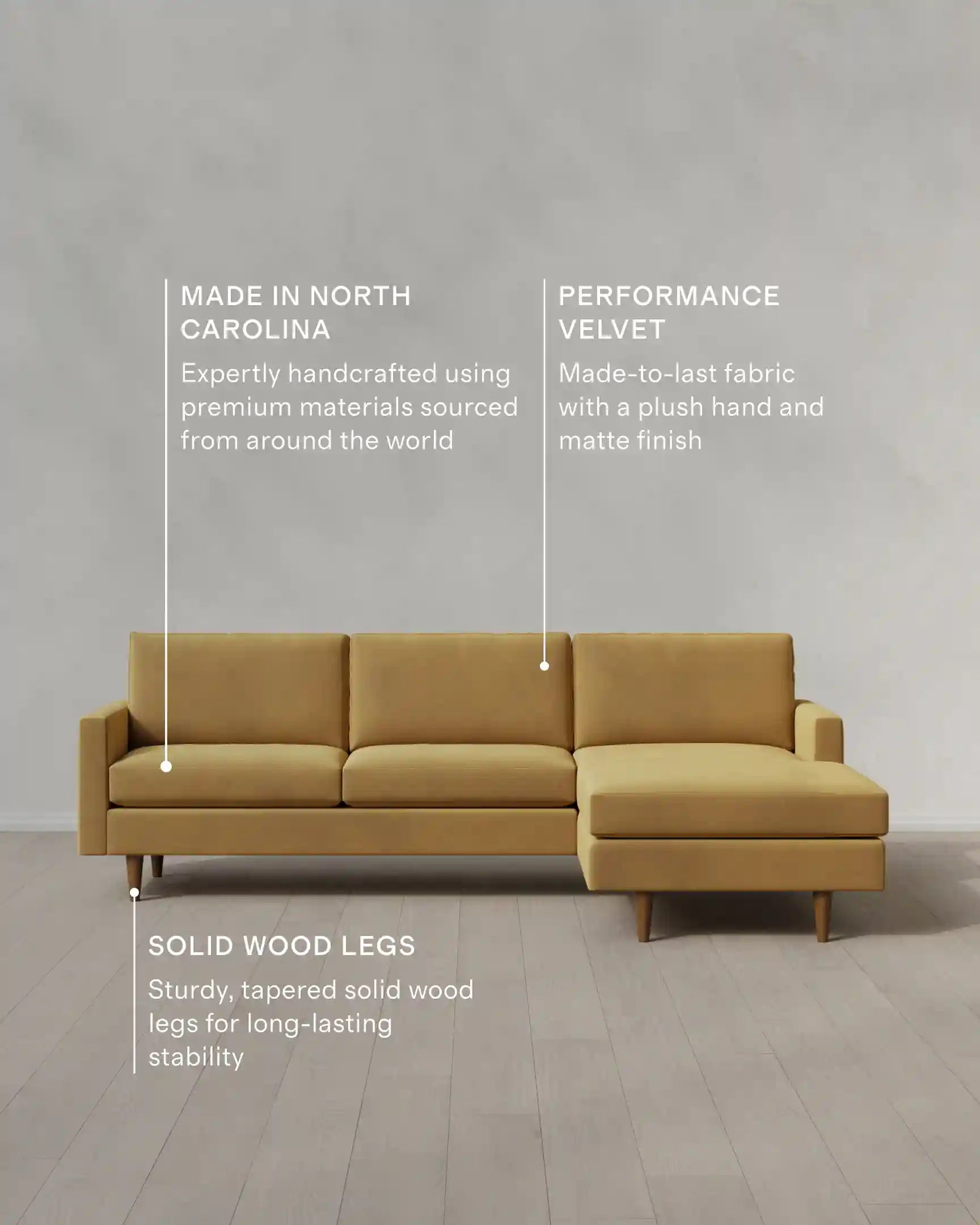 Atlas Midcentury Chaise Sectional in Performance Velvet