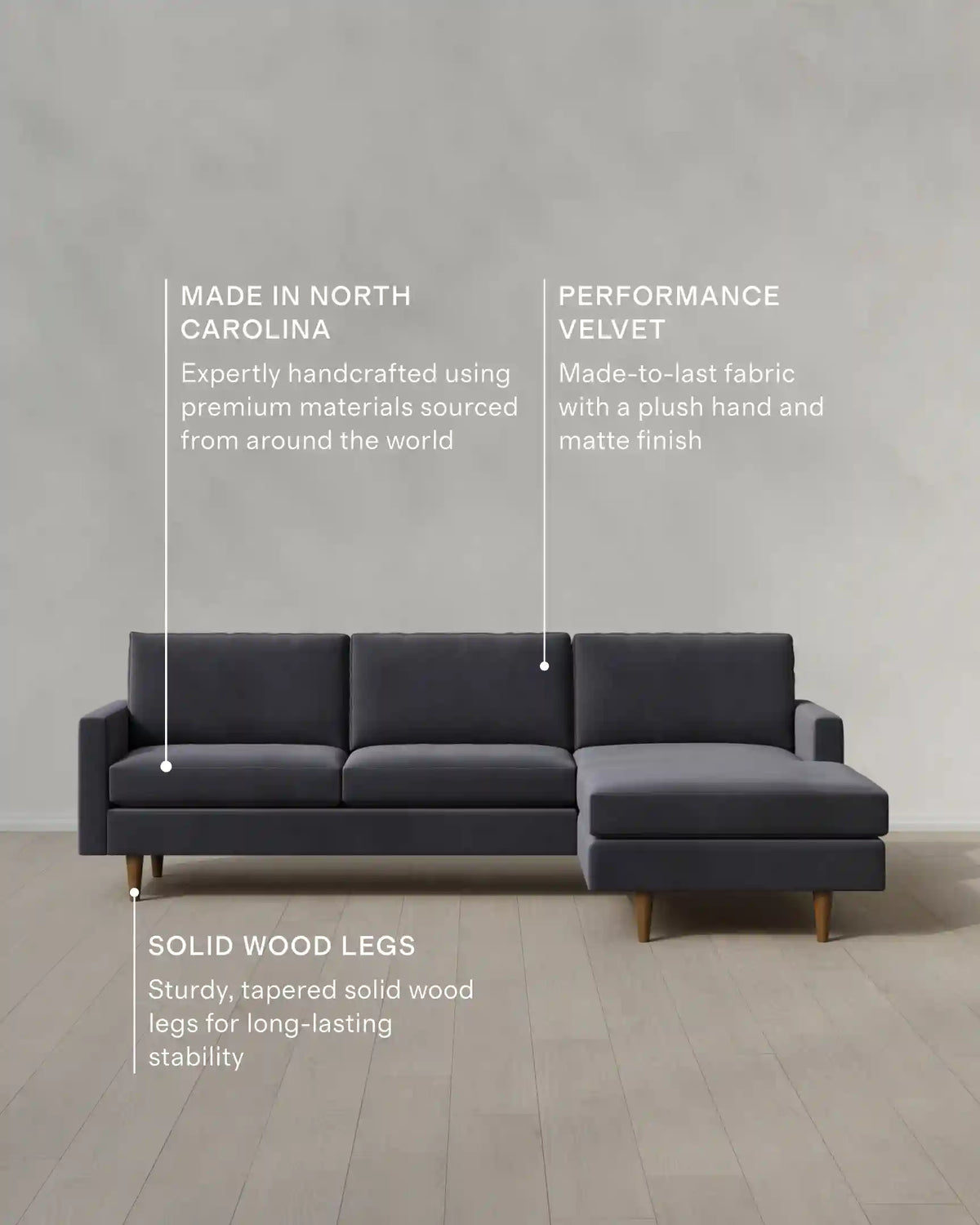 Atlas Midcentury Chaise Sectional in Performance Velvet