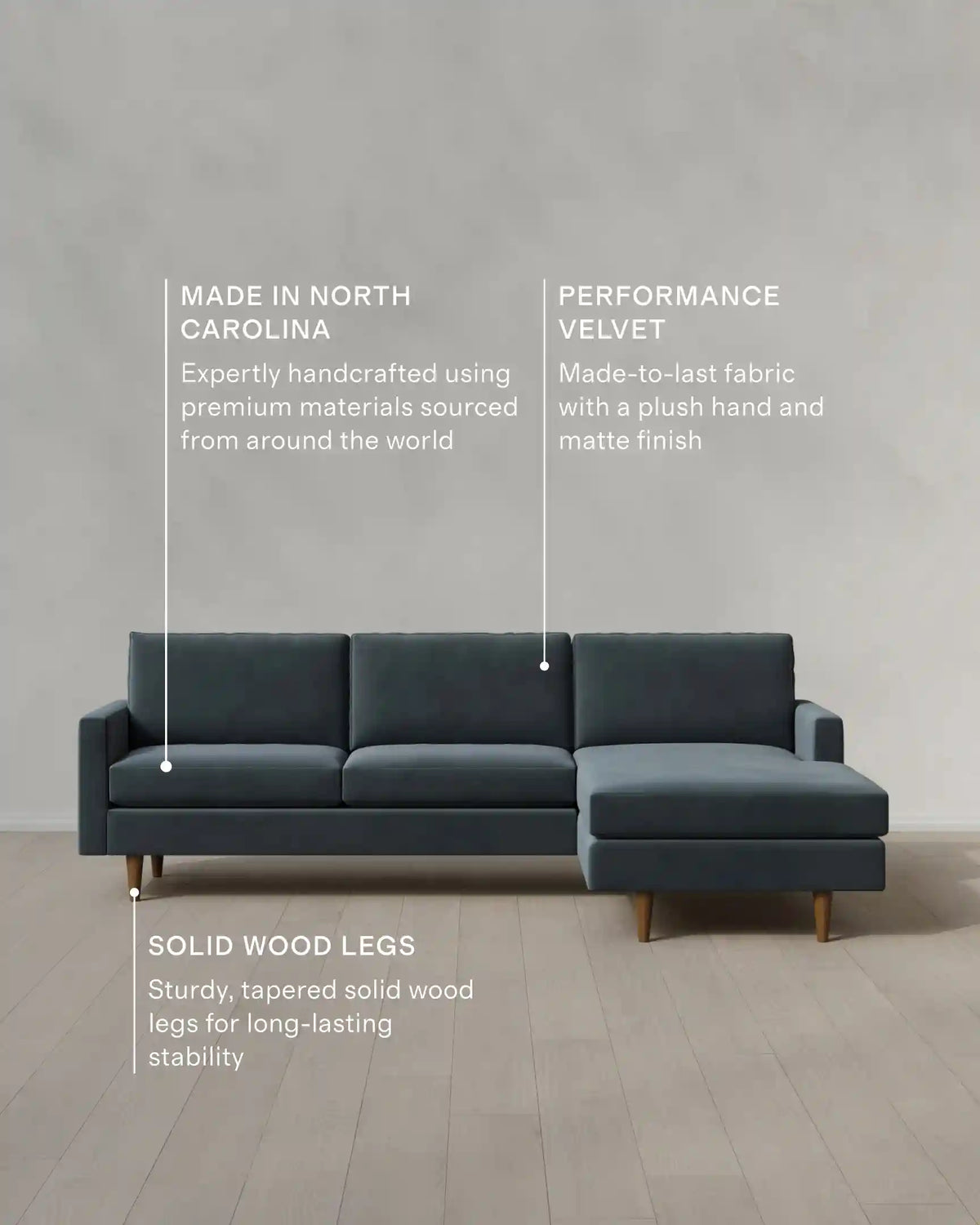 Atlas Midcentury Chaise Sectional in Performance Velvet