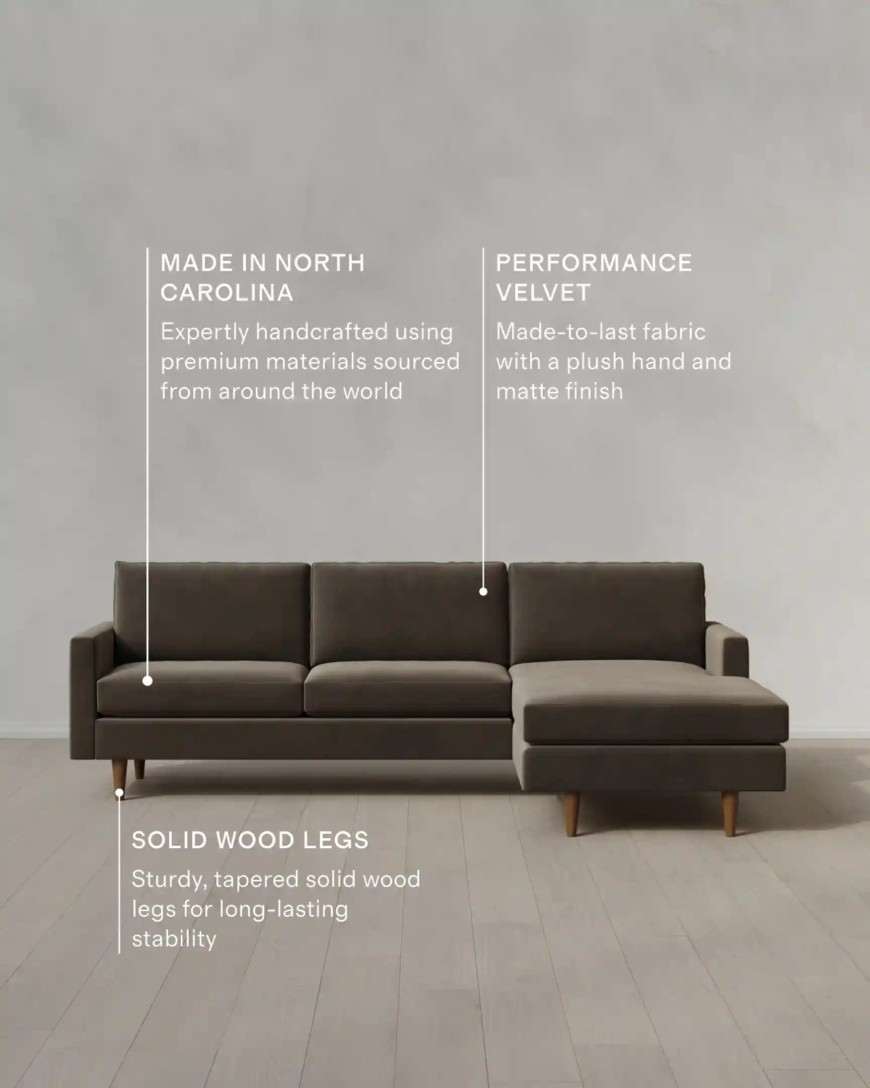 Atlas Midcentury Chaise Sectional in Performance Velvet
