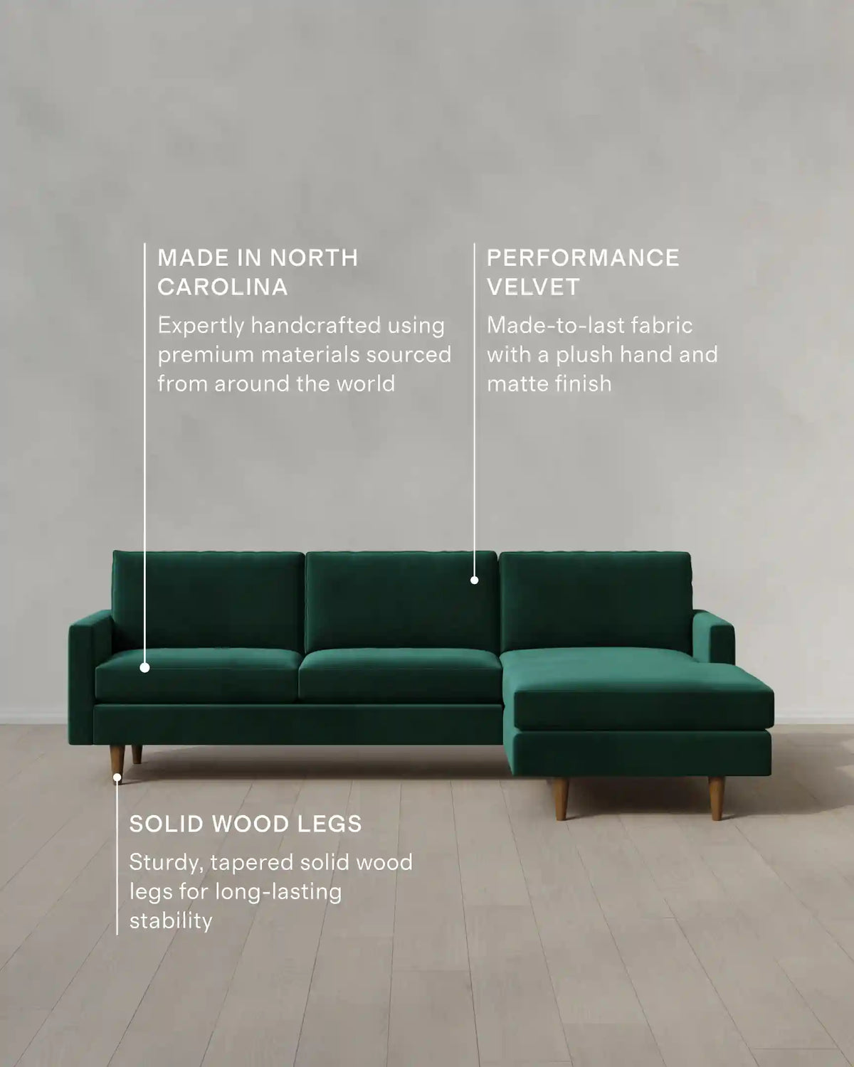 Atlas Midcentury Chaise Sectional in Performance Velvet