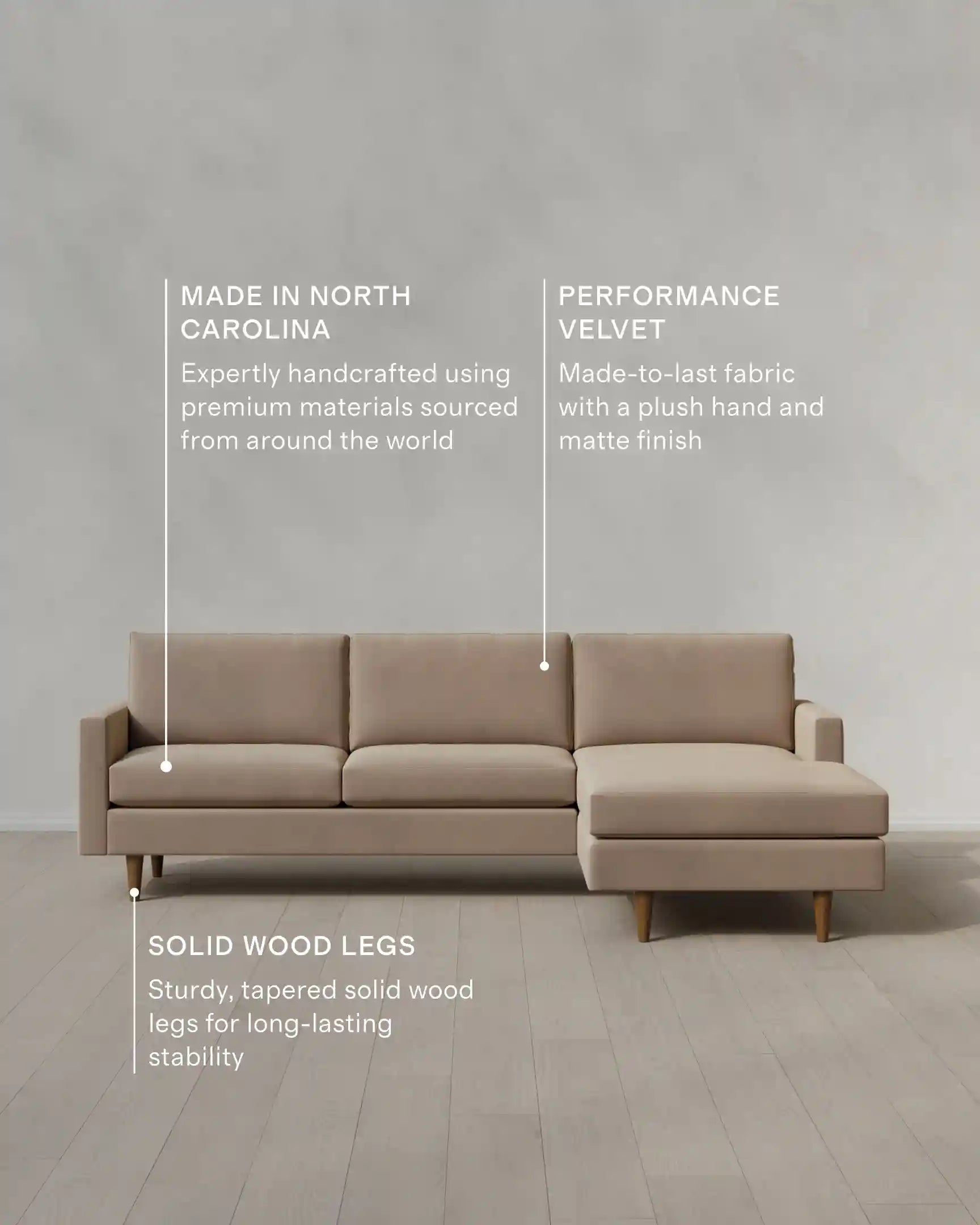 Atlas Midcentury Chaise Sectional in Performance Velvet