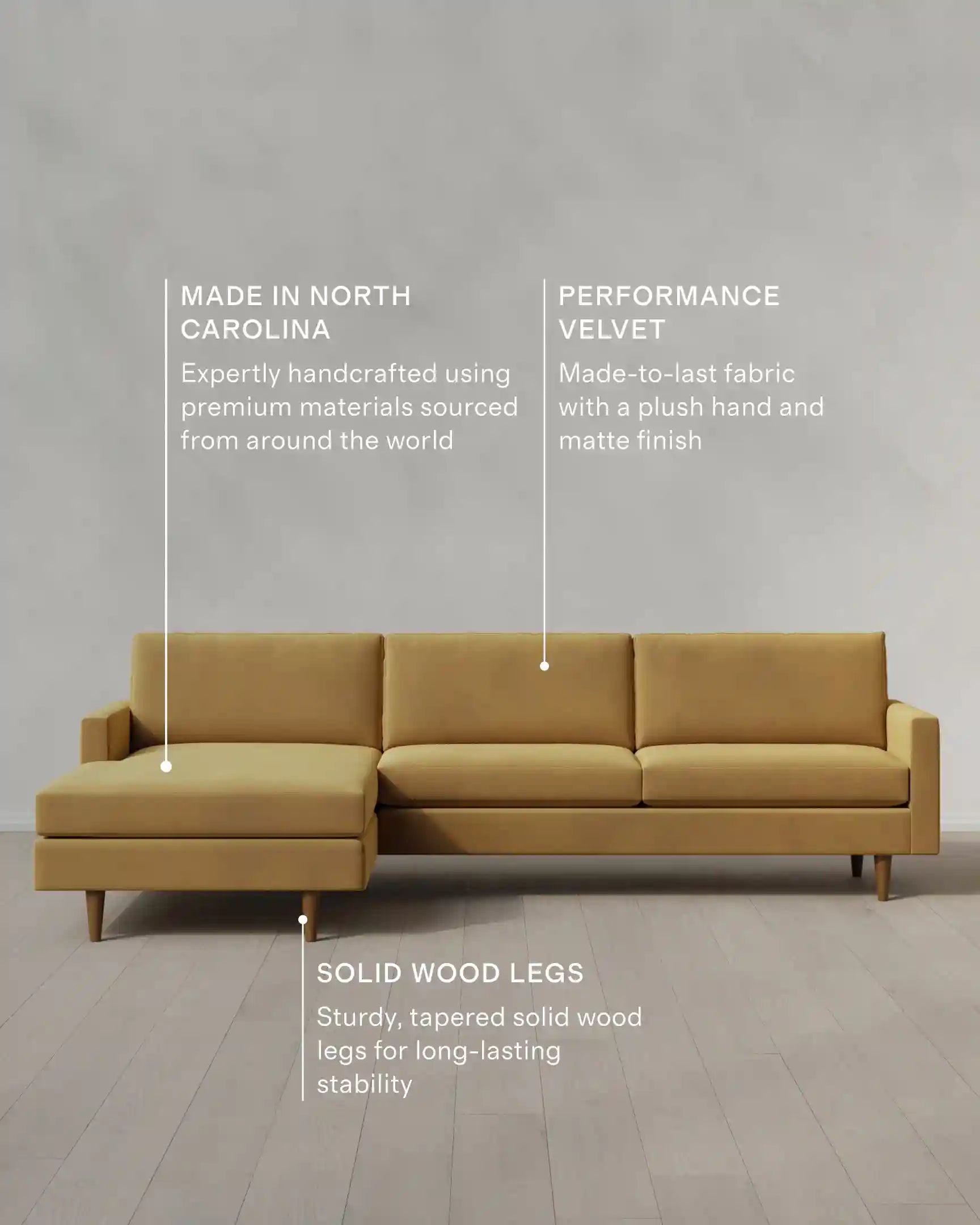 Atlas Midcentury Chaise Sectional in Performance Velvet