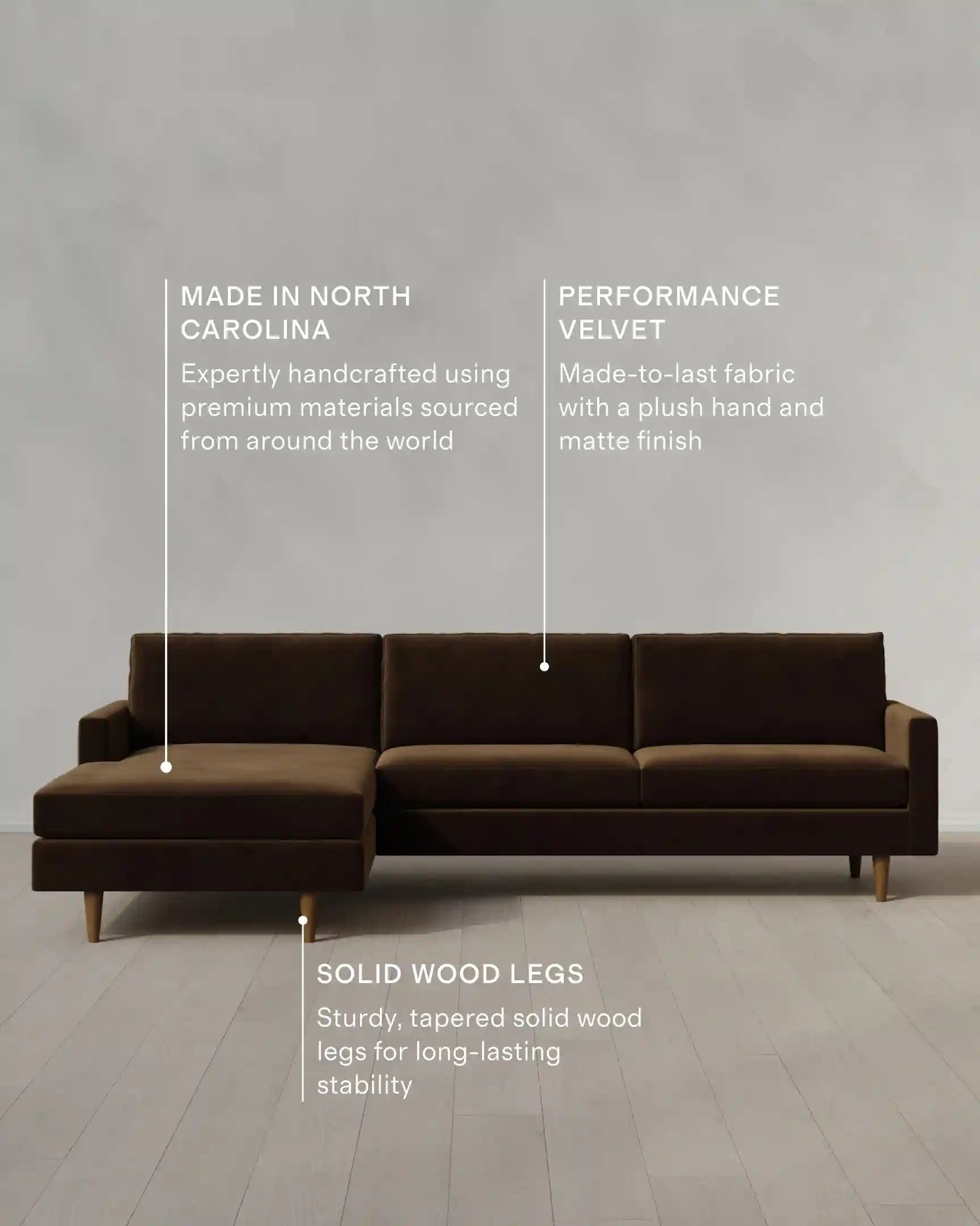 Atlas Midcentury Chaise Sectional in Performance Velvet