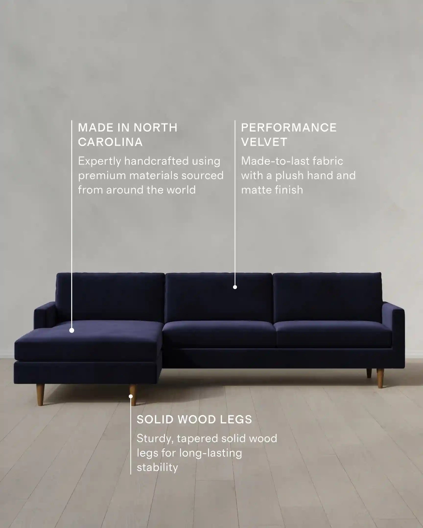 Atlas Midcentury Chaise Sectional in Performance Velvet