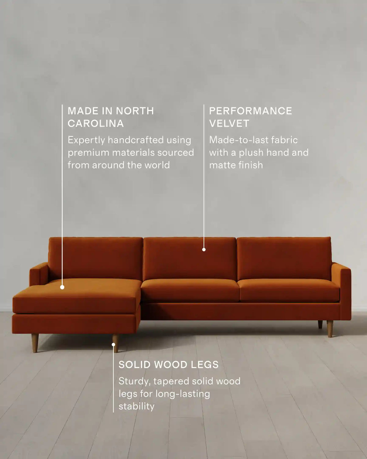 Atlas Midcentury Chaise Sectional in Performance Velvet