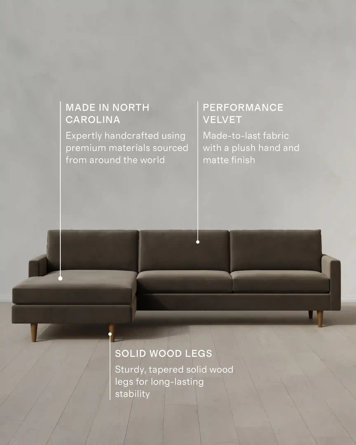 Atlas Midcentury Chaise Sectional in Performance Velvet